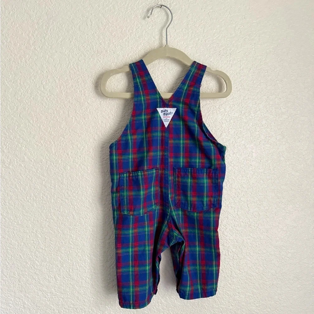 OshKosh B’Gosh Vintage Baby B’Gosh Cotton Plaid Overalls 3-6 Mos Blue Red Green